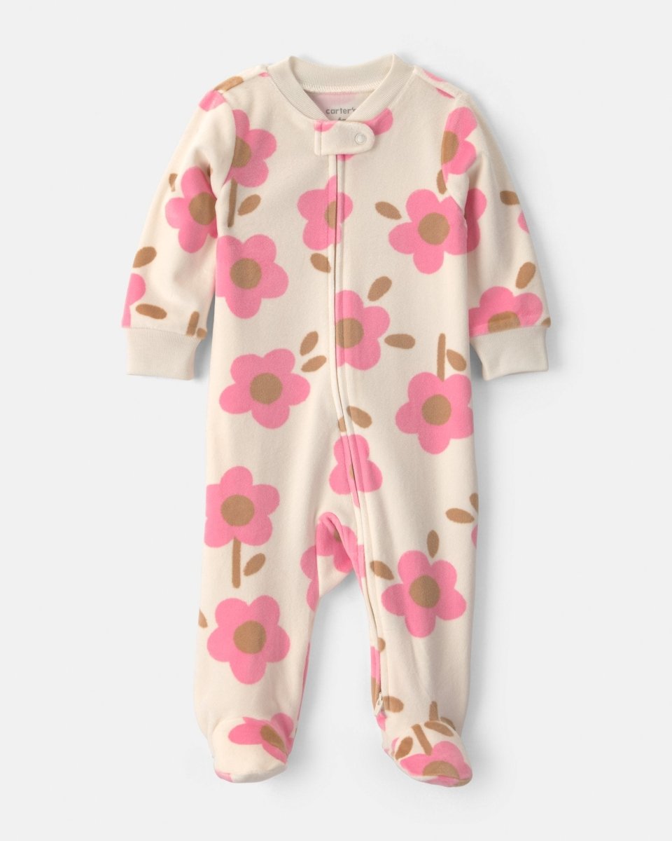 Pijama de terciopelo con pie y cremallera, flores - Carter's