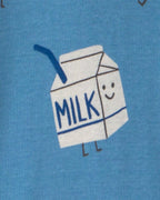 Pijama de una pieza con pie, leche y galletas en azul - Carter's
