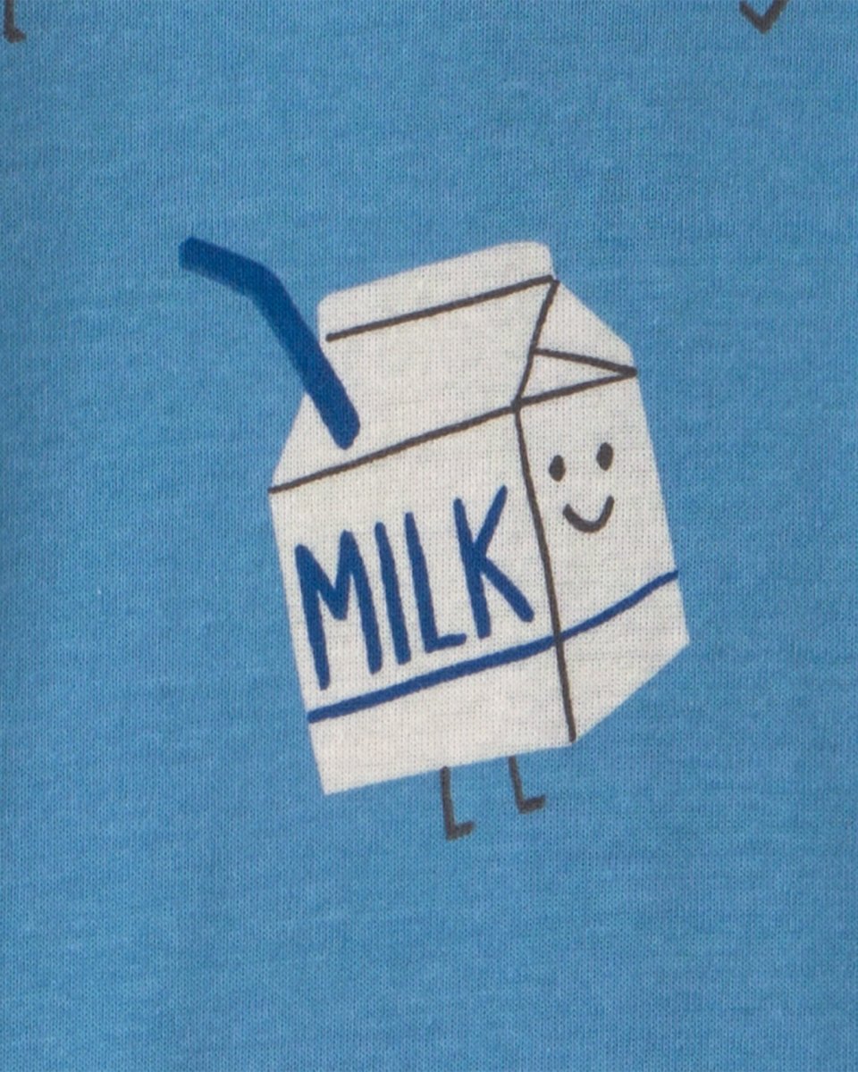 Pijama de una pieza con pie, leche y galletas en azul - Carter's