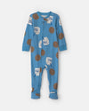 Footed sleep and play, milk and cookies in blue