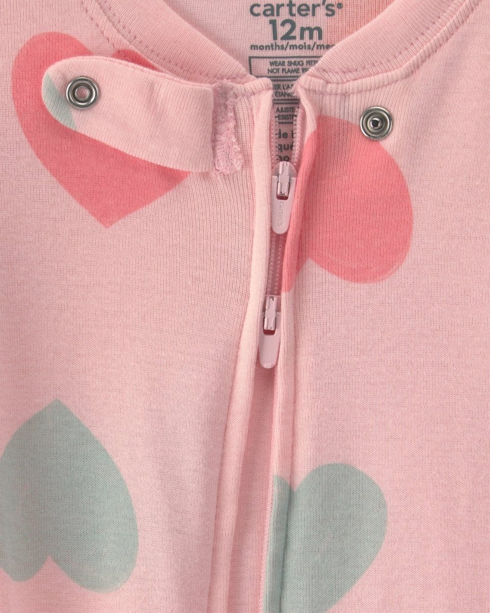 Pijama de una pieza con pie y cremallera, corazones en rosa - Carter's