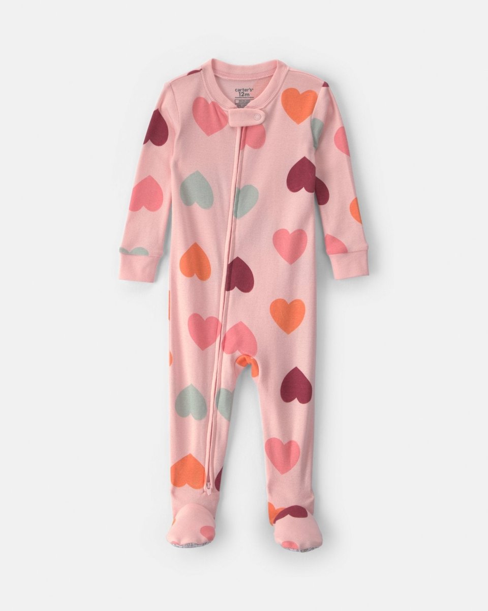 Pijama de una pieza con pie y cremallera, corazones en rosa - Carter's