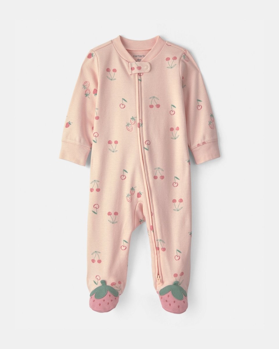 Pijama de una pieza con pie y cremallera, fresas en rosa - Carter's