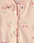 Pijama de una pieza con pie y cremallera, fresas en rosa - Carter's