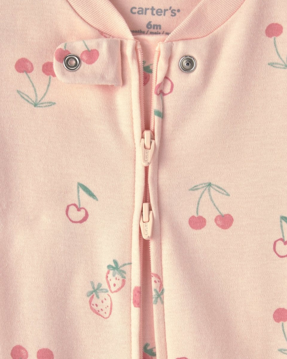 Pijama de una pieza con pie y cremallera, fresas en rosa - Carter's