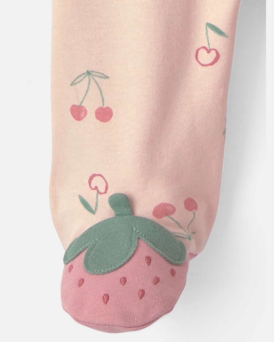 Pijama de una pieza con pie y cremallera, fresas en rosa - Carter's