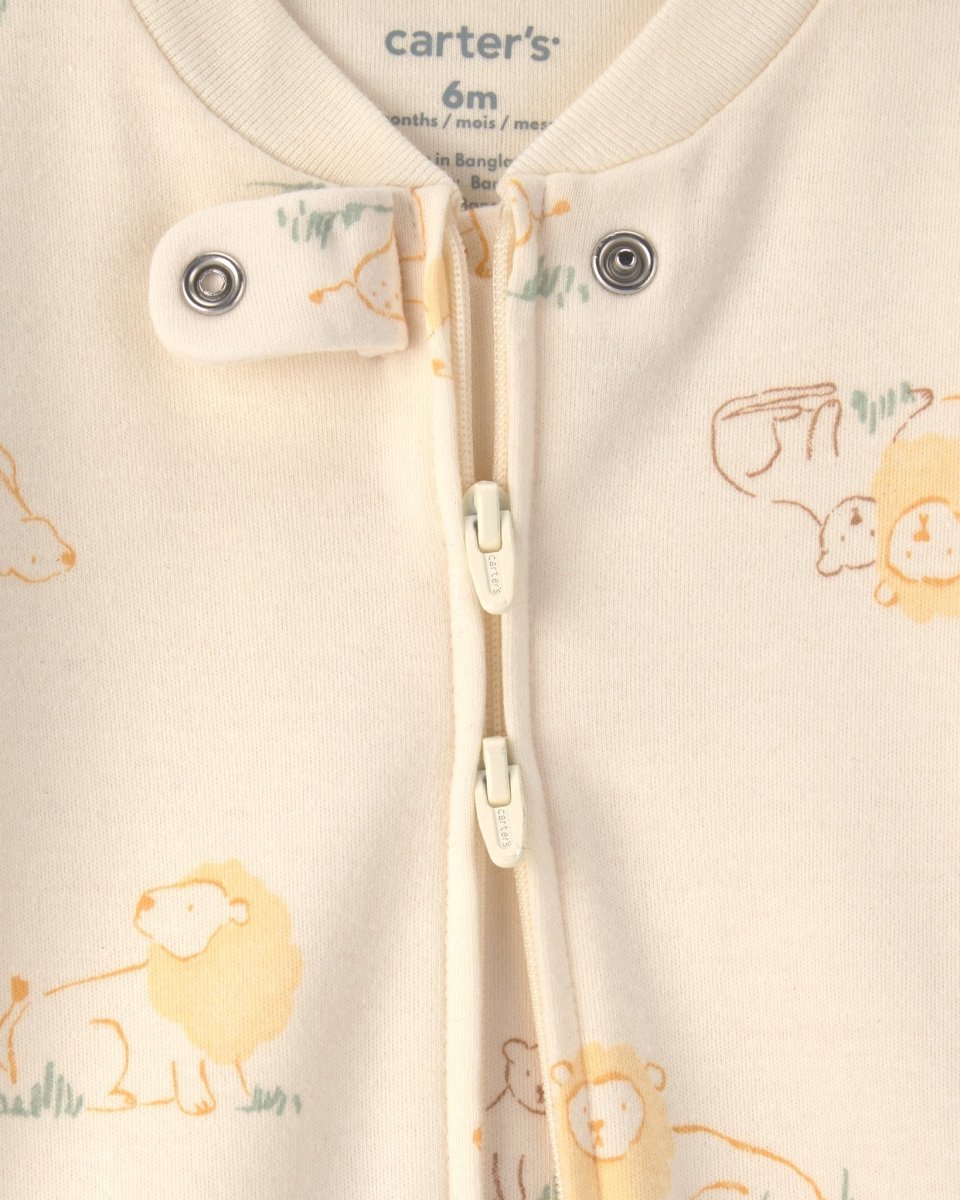 Pijama de una pieza con pie y cremallera, león en marfil - Carter's