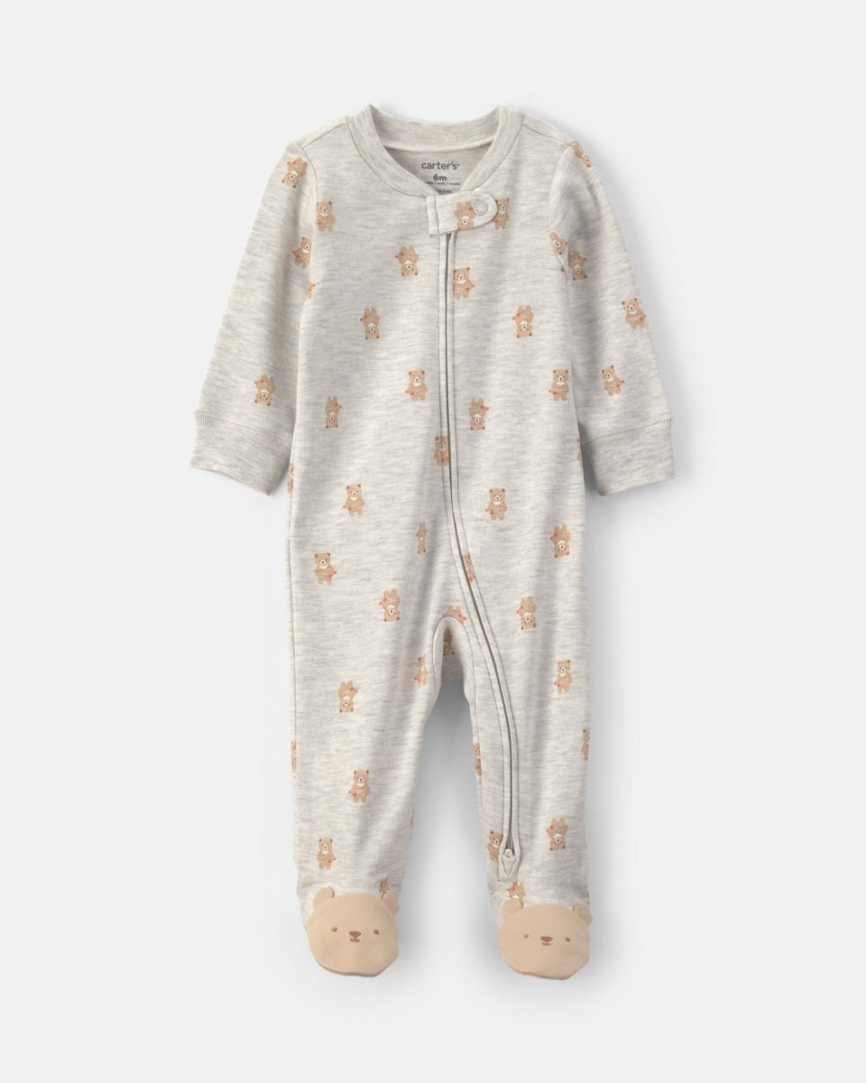 Pijama de una pieza con pie y cremallera, osito en gris - Carter's