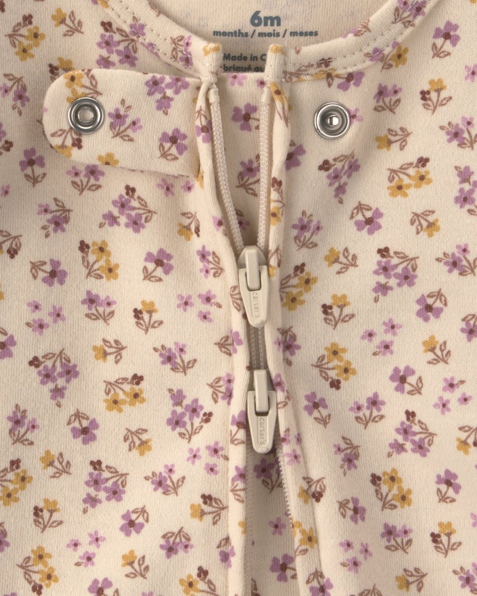 Pijama de una pieza de algodón con pie, flores en crema - Carter's