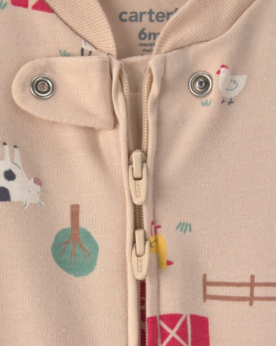 Pijama de una pieza de algodón con pie, granja en beige - Carter's
