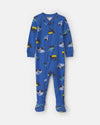 Pijama de uma peça de algodão com pés, obras em azul
