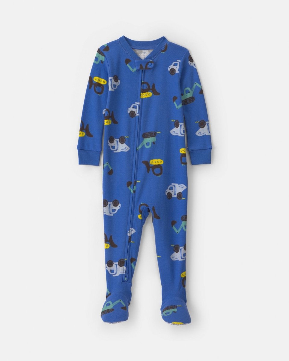 Pijama de una pieza de algodón con pie, obras en azul - Carter's