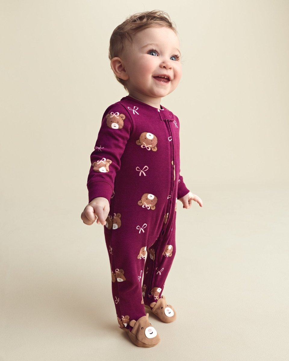 Pijama de una pieza de algodón con pie, osos en morado - Carter's