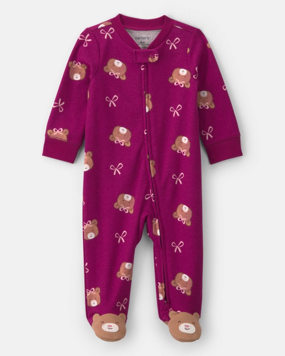 Pijama de una pieza de algodón con pie, osos en morado - Carter's