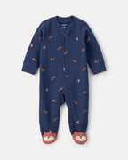 Pijama de una pieza de algodón con pie, zorro azul marino - Carter's