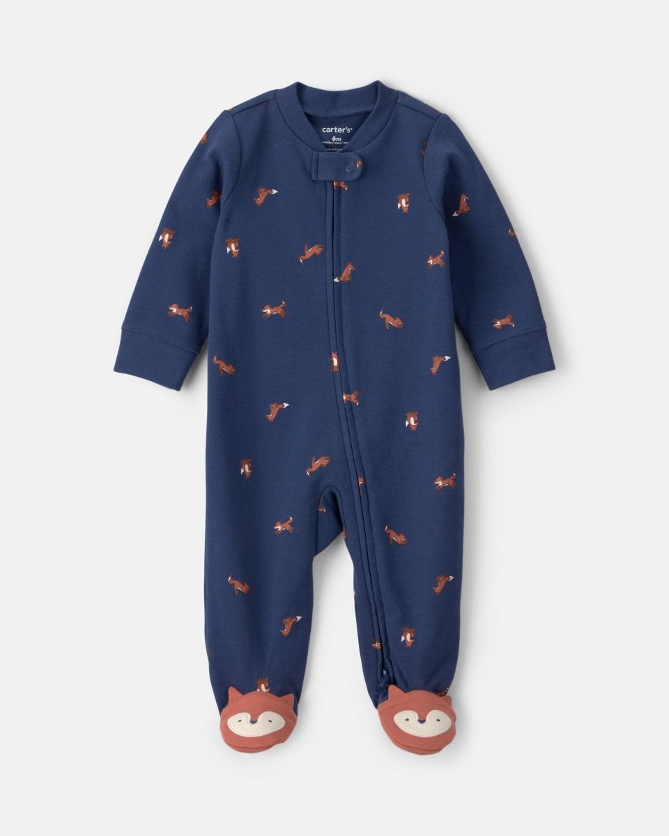 Pijama de una pieza de algodón con pie, zorro azul marino - Carter's