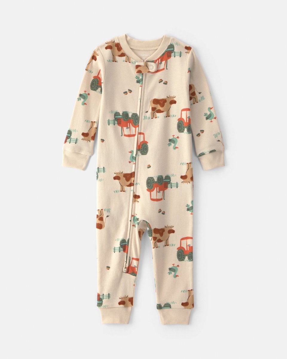 Pijama de una pieza de algodón sin pie, granja en beige - Carter's