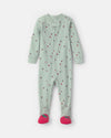 Pijama de uma peça térmico com pés, maçãs em verde