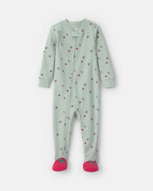 Pijama de una pieza térmico con pie, manzanas en verde