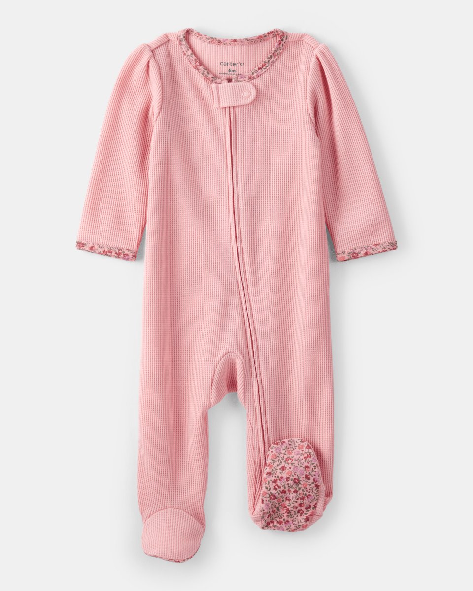 Pijama enterizo con pies y ribete floral en algodón acanalado - Carter's