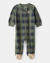 Green buffalo plaid fleece one-piece pajama