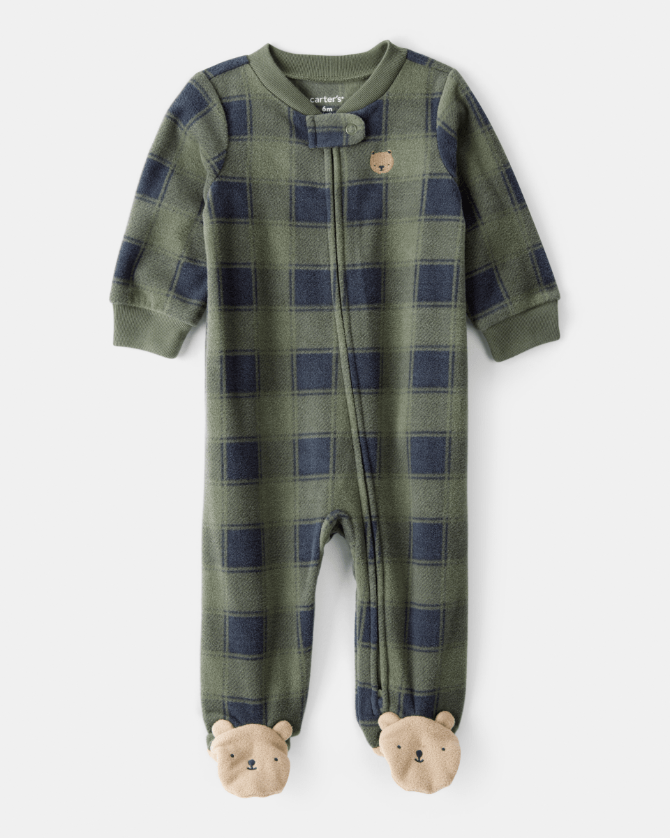 Pijama enterizo de polar verde con diseño buffalo - Carter's