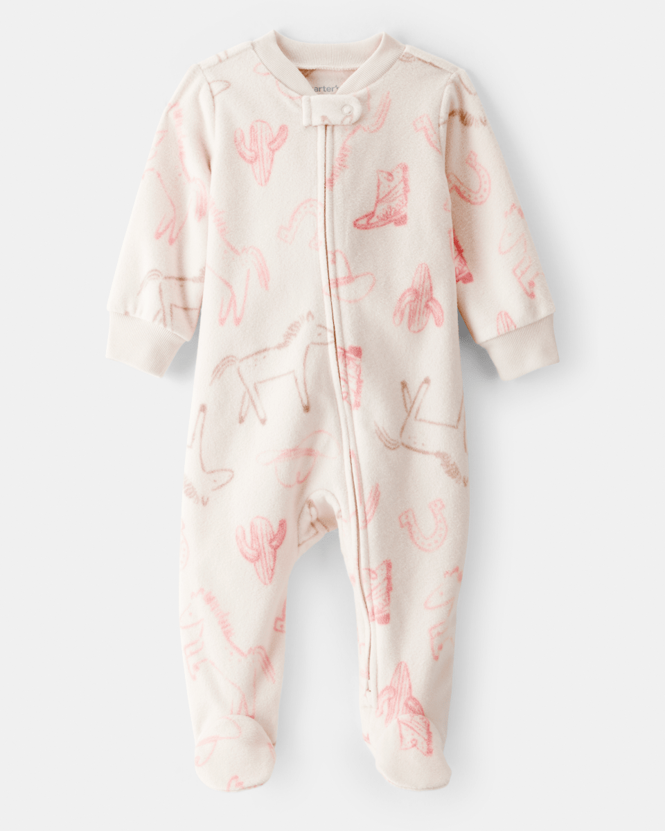 Pijama enterizo microfleece crema con estampado cowgirl - Carter's