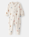 Cream floral microfleece all-in-one with 3D feet