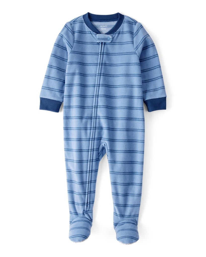 Pijama enterizo polar con pies estampado de rayas azules para bebé niño - Carter's