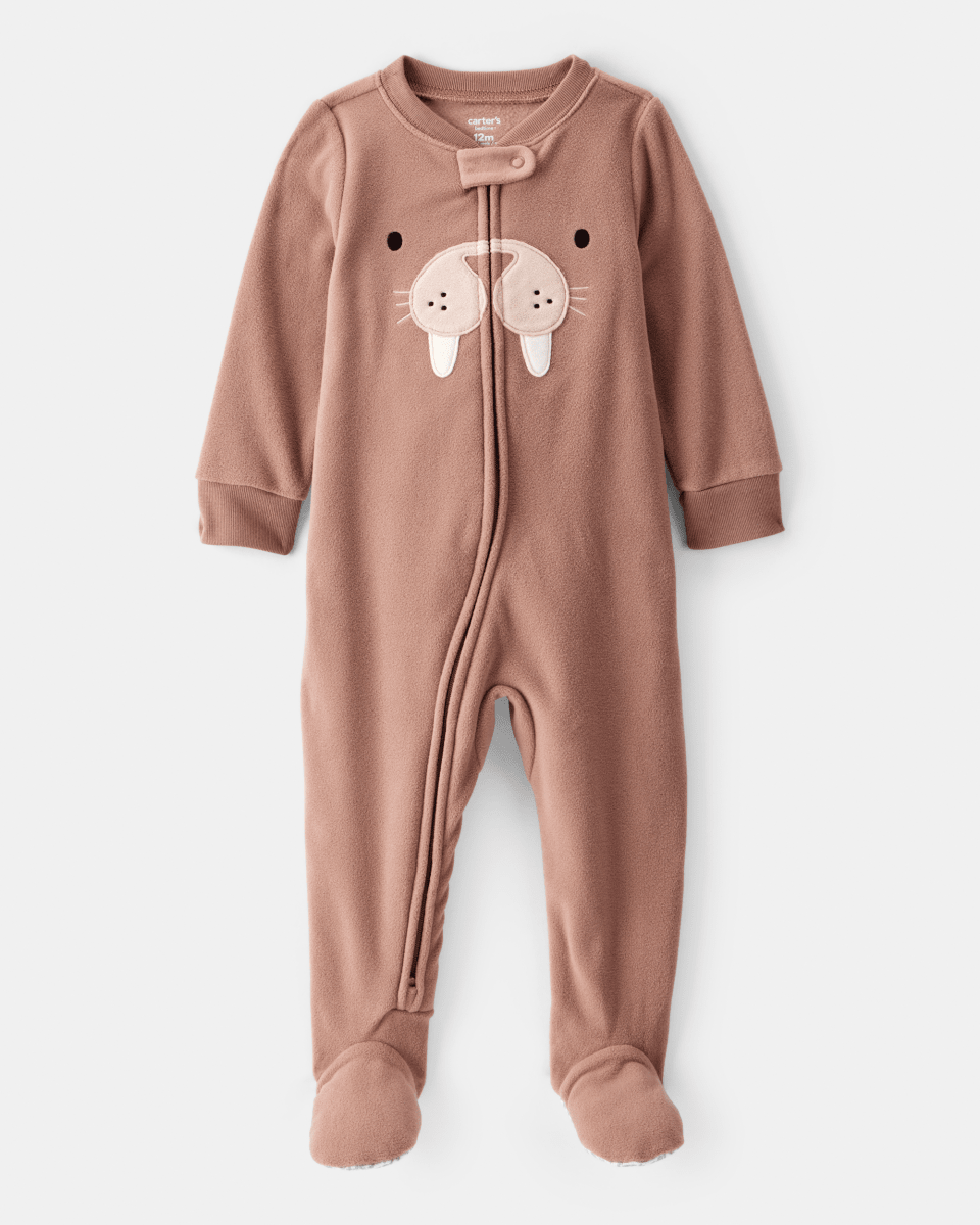 Pijama enterizo polar marrón con diseño de morsa - Carter's