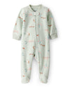 Green microfleece onesie with squirrels and owls