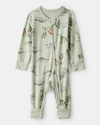 Pijama sustentável de algodão macio, design dinossauros verde