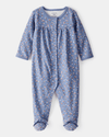 Pijama de peça única de algodão, com pés, estampado floral