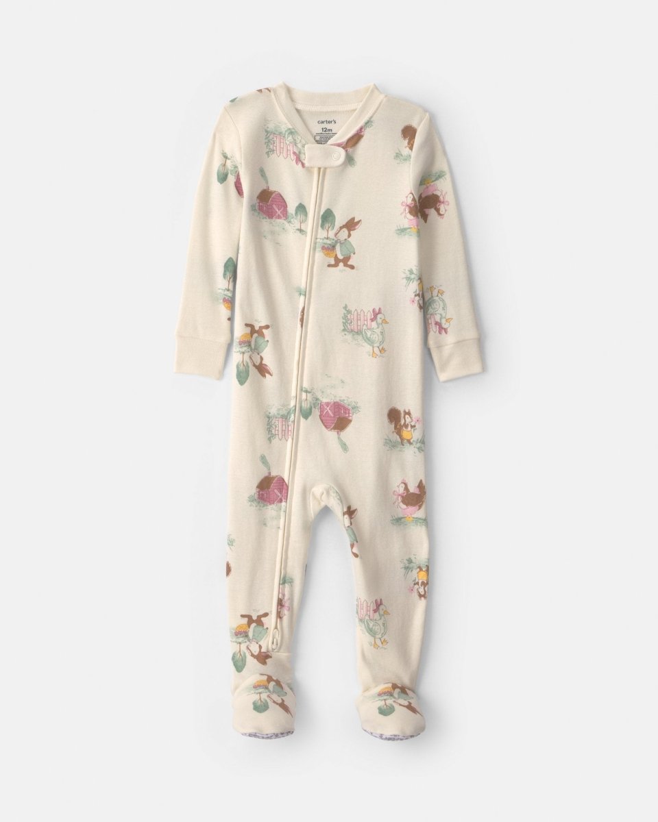 Pijama una pieza de algodón con pie, granja en crema - Carter's