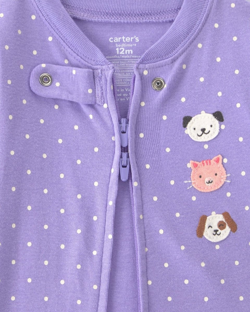 Pijama una pieza de algodón, mascotas en morado - Carter's