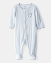 Pijama de algodão térmico de peça única, com pés, estampado floral
