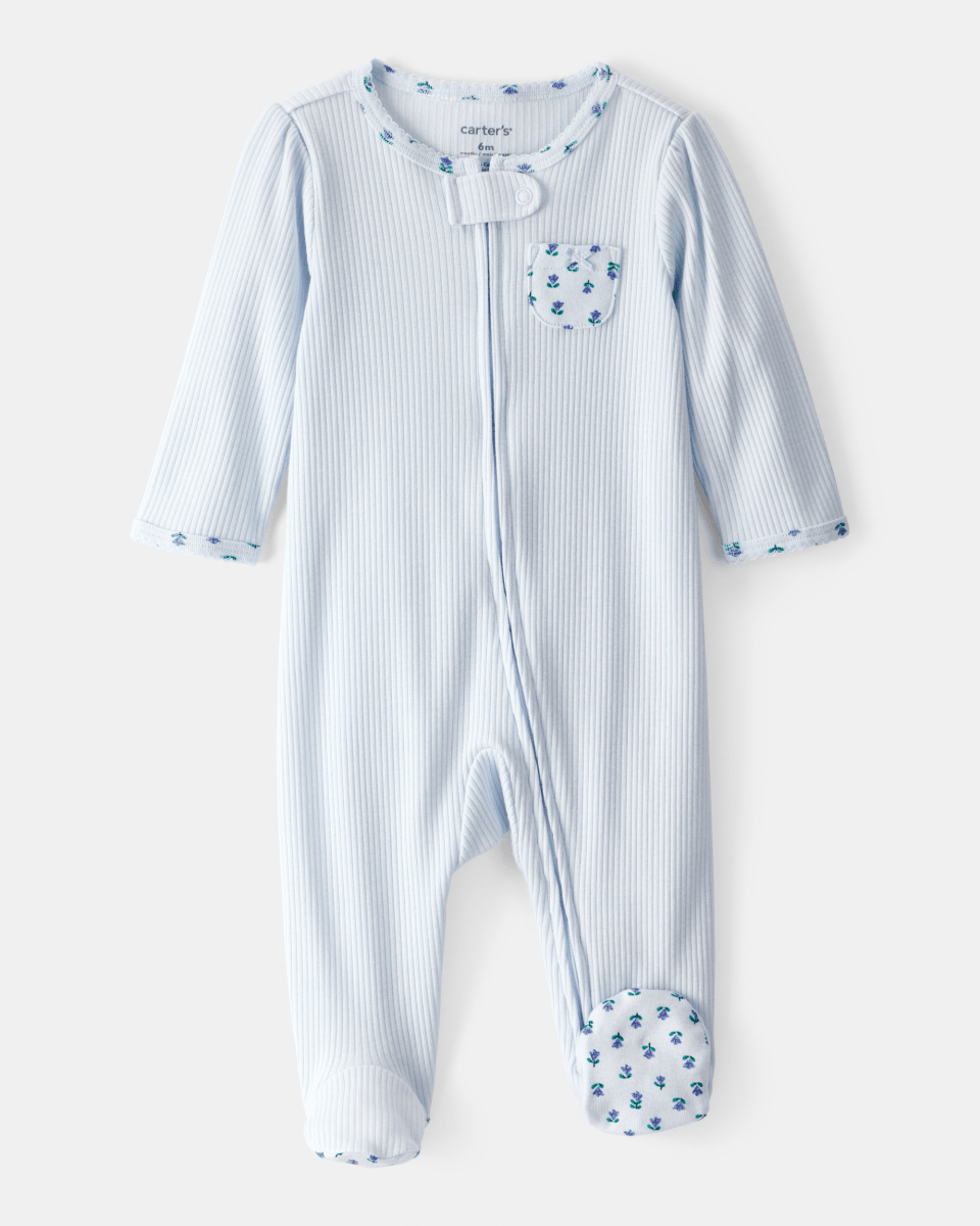 Pijama una pieza de algodón térmico, con pie, diseño floral - Carter's