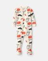 Pijama uma peça de malha com pé, Halloween em creme