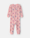 Pijama uma peça térmico de manga comprida, flores em rosa