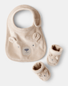 Conjunto de babete e botinha com ursinho de peluche