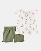 Set dos piezas, pantalón corto de algodón y blusa de jersey, diseño floral - Carter's