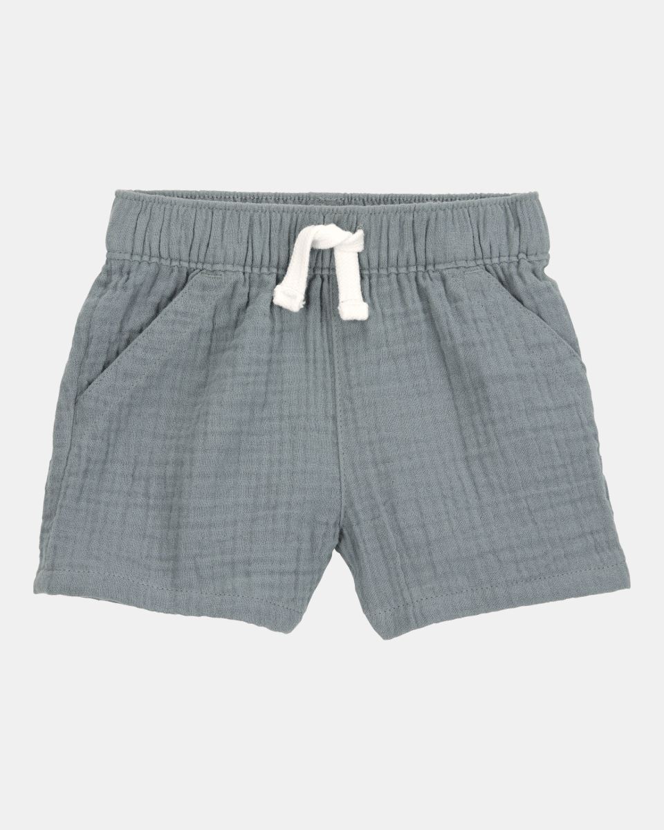 Set tres piezas de algodón, pantalón corto, camiseta henley y body, gris - Carter's