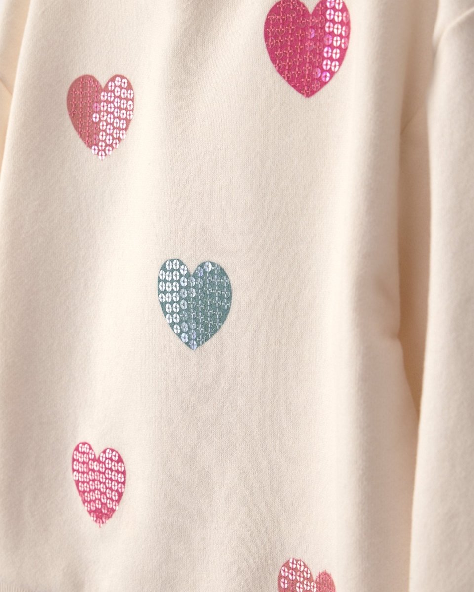 Sudadera de rizo con corazones de lentejuelas, crema - Carter's