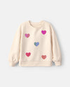 Sweatshirt de felpa com corações de lantejoulas, creme