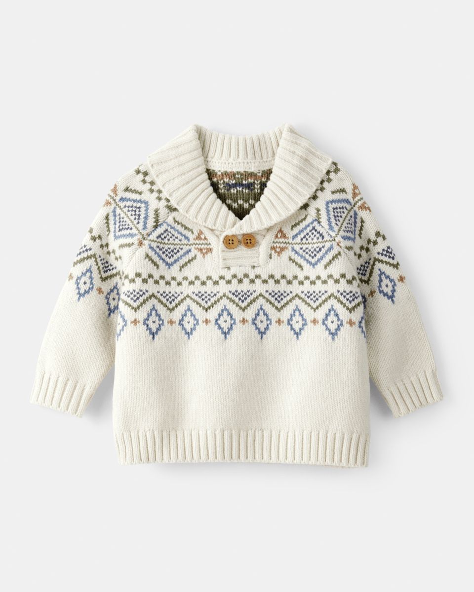 Suéter intarsia blanco de punto con diseño estampado - Carter's