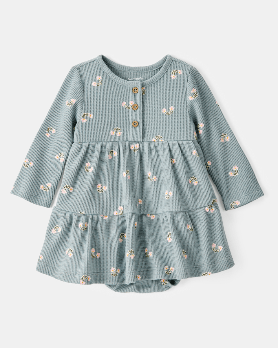 Vestido body de manga larga floral en canalé waffle - Carter's