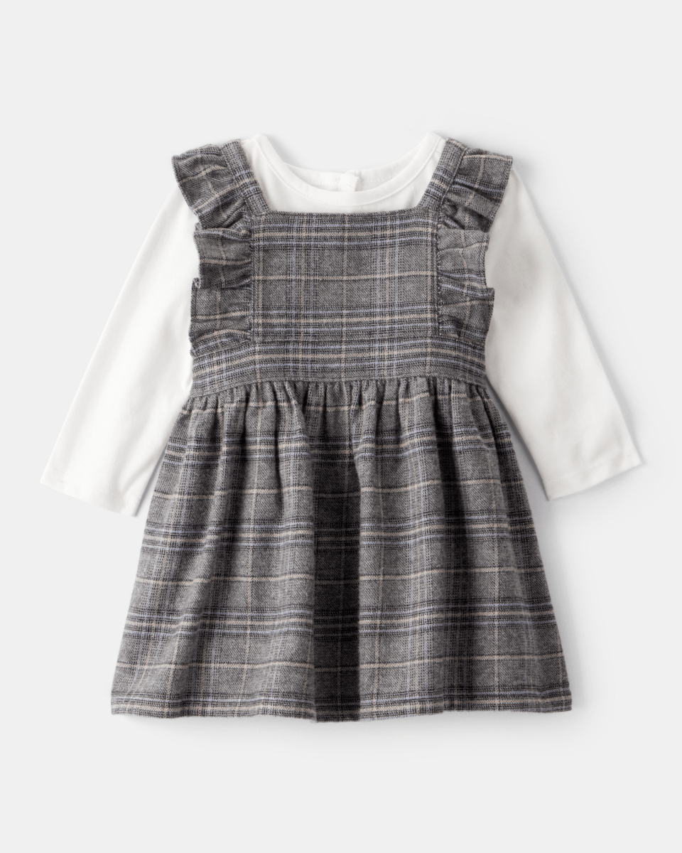 Vestido con camisa de manga larga cuadros y blanco - Carter's