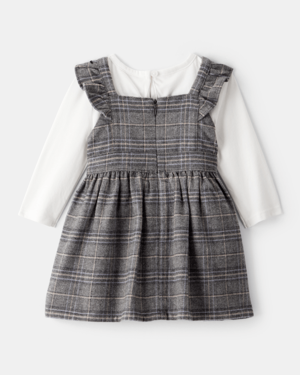 Vestido con camisa de manga larga cuadros y blanco - Carter's