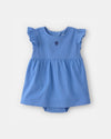 Vestido de algodão com body integrado, design concha azul