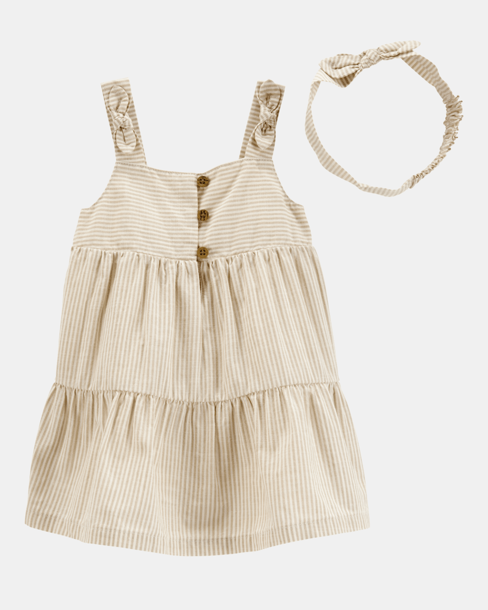 Vestido de algodón y vincha, diseño a rayas - Carter's